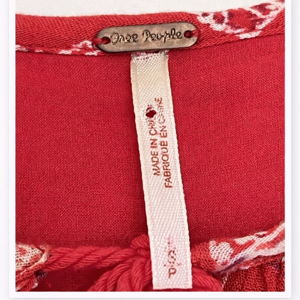 Free People Red Floral Boho Swing Dress | Size Petite Small | Lined - Picture 6 of 8
